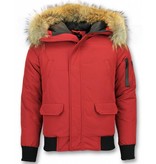 Enos Short Winter Jacket Real Fur Collar - Red