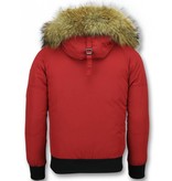 Enos Short Winter Jacket Real Fur Collar - Red