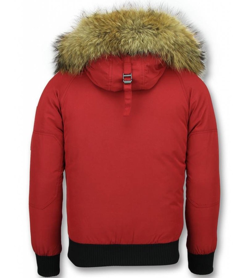 Enos Short Winter Jacket Real Fur Collar - Red