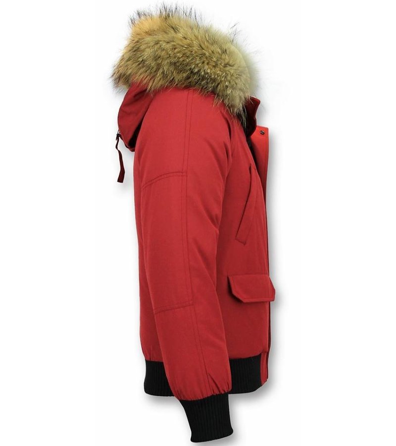 Enos Short Winter Jacket Real Fur Collar - Red