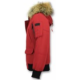 Enos Short Winter Jacket Real Fur Collar - Red