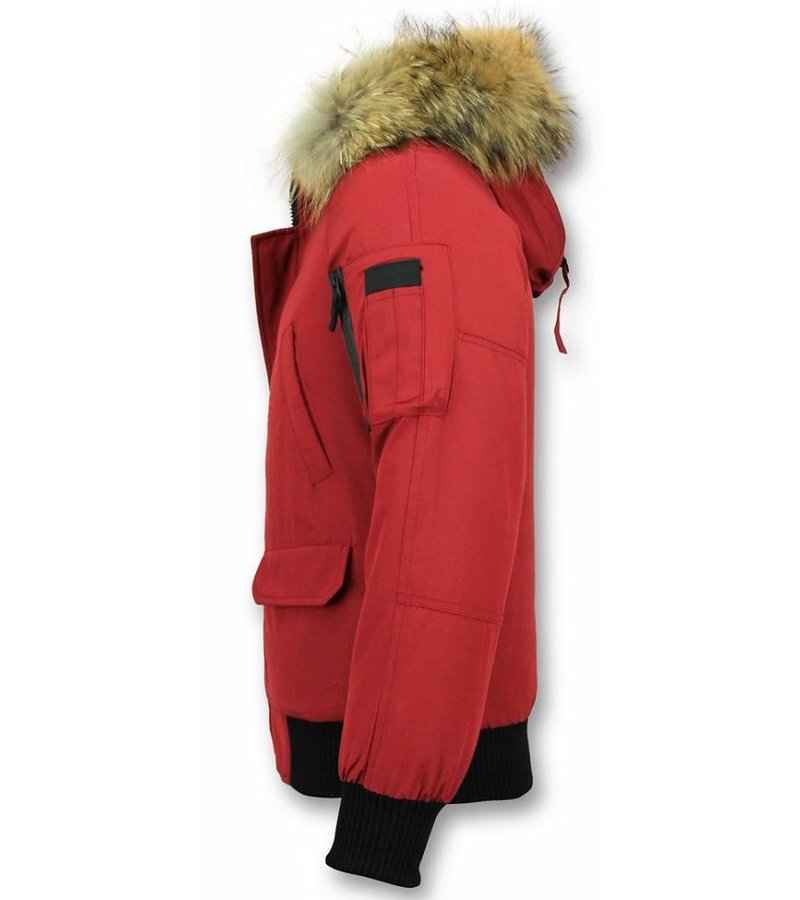 Enos Short Winter Jacket Real Fur Collar - Red