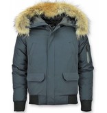 Enos Short Winter Jacket Real Fur Collar - Blue