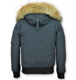 Enos Short Winter Jacket Real Fur Collar - Blue