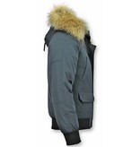 Enos Short Winter Jacket Real Fur Collar - Blue