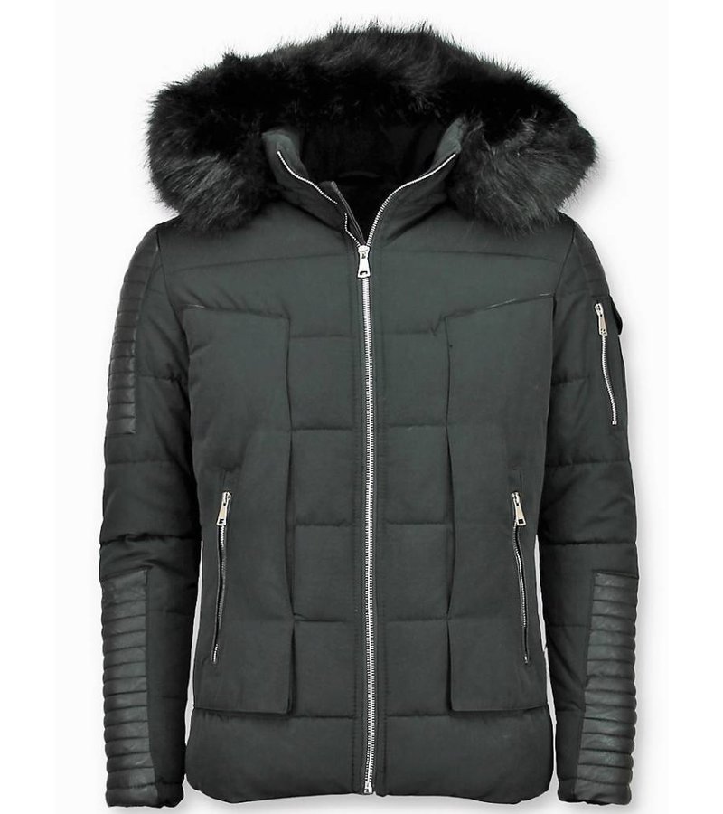 Enos Leather Arm Winter Coat Full Black