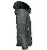 Enos Leather Arm Winter Coat Full Black