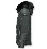 Enos Leather Arm Winter Coat Full Black