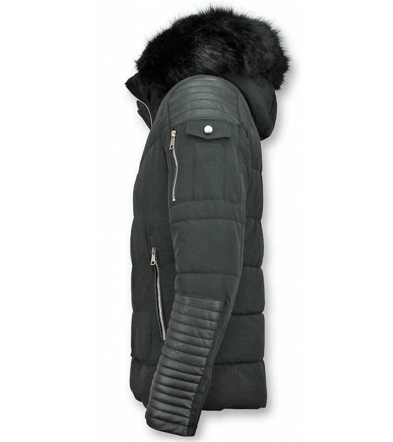 Enos Leather Arm Winter Coat Full Black