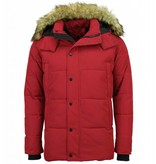 Enos Men Winter Coat With Faux Fur Collar - Red