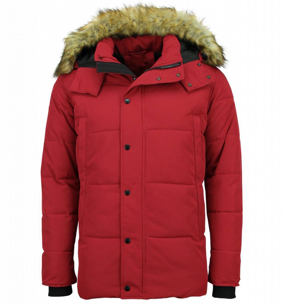 Mens red faux fur on sale coat