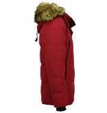 Enos Men Winter Coat With Faux Fur Collar - Red