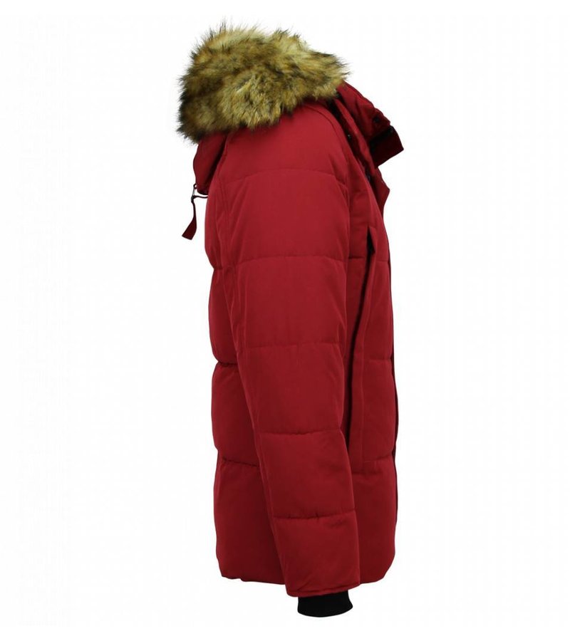 Enos Men Winter Coat With Faux Fur Collar - Red