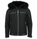 Enos Padded Leather Arm Winter Coat - Black