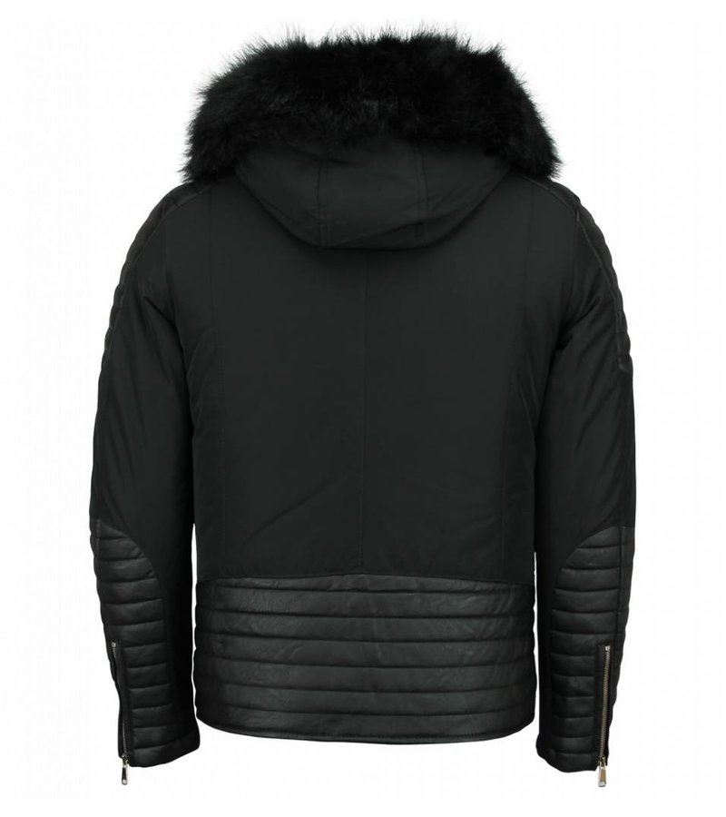 Enos Padded Leather Arm Winter Coat - Black