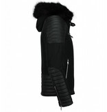 Enos Padded Leather Arm Winter Coat - Black