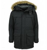 Enos Men Long Winter Coat Parka - Black