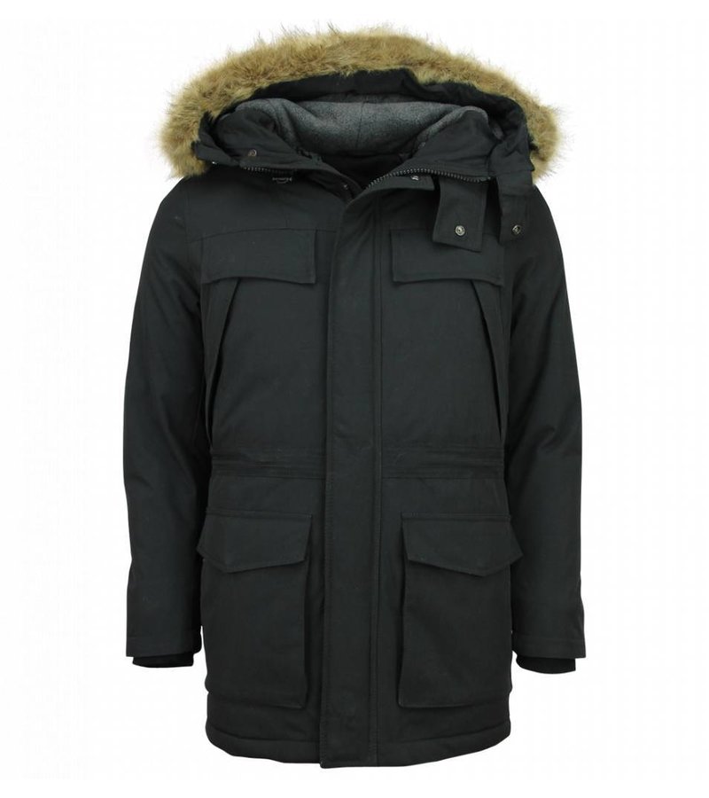 Enos Men Long Winter Coat Parka - Black