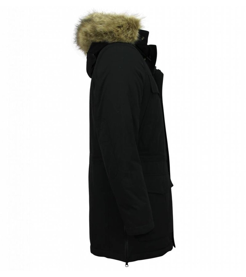 Enos Men Long Winter Coat Parka - Black