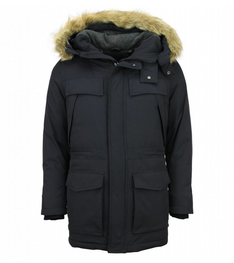 Enos Men Long Winter Coat Parka - Blue