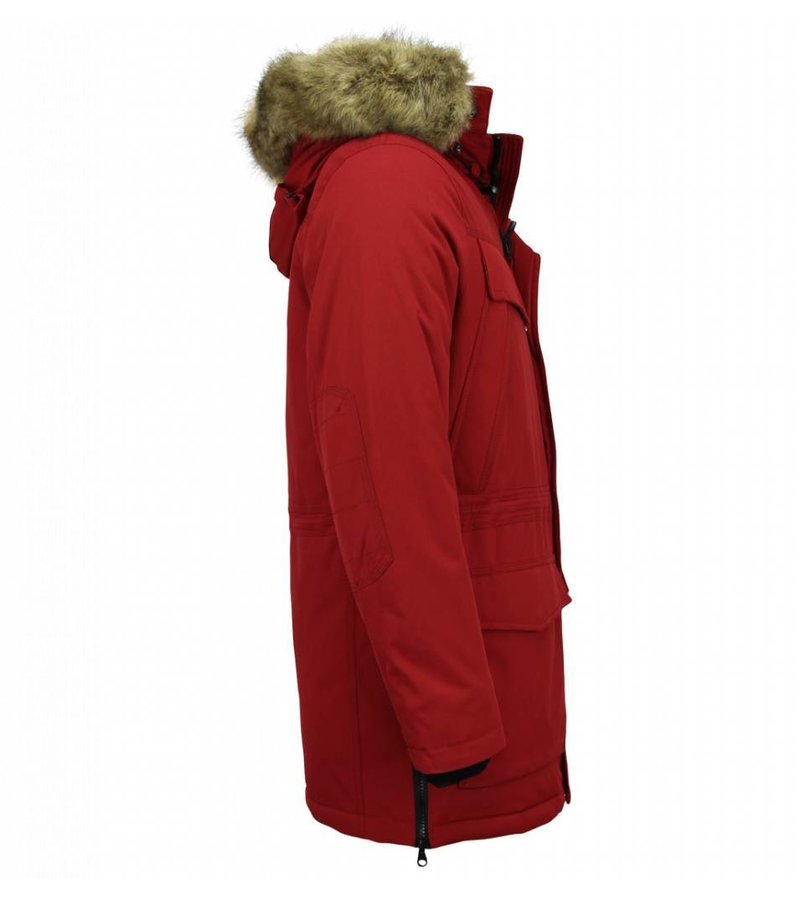 Enos Men Long Winter Coat Parka - Red