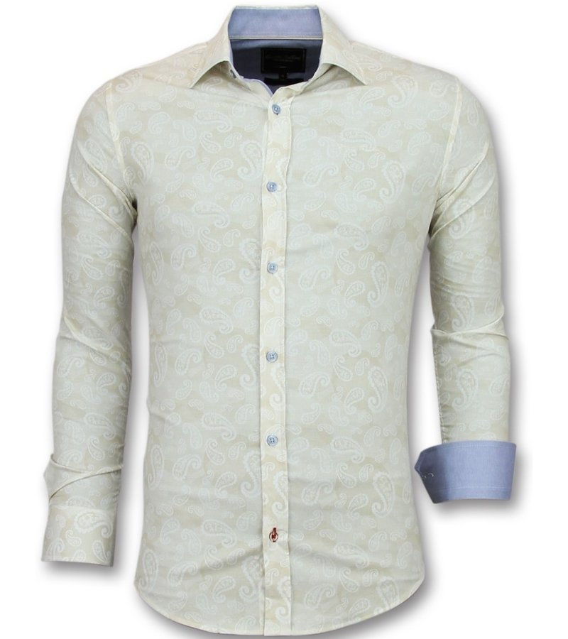 Gentile Bellini Paisley Print Men  Collar Shirts - 3010 - Beige