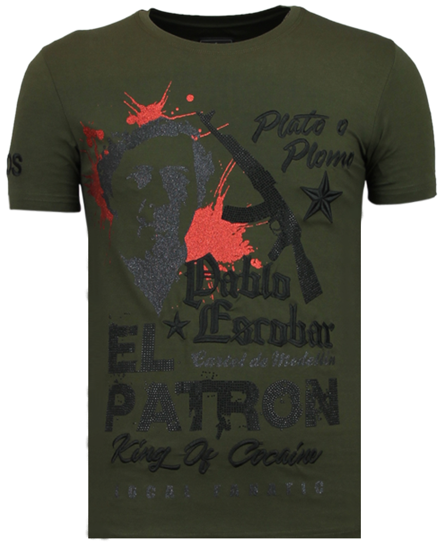 El Patron Pablo Rhinestone Tshirt Khaki Styleitaly.eu