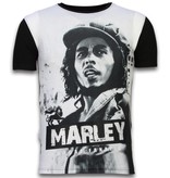 Local Fanatic Bob Marley Black And White - Digital Rhinestone T-shirt - Black