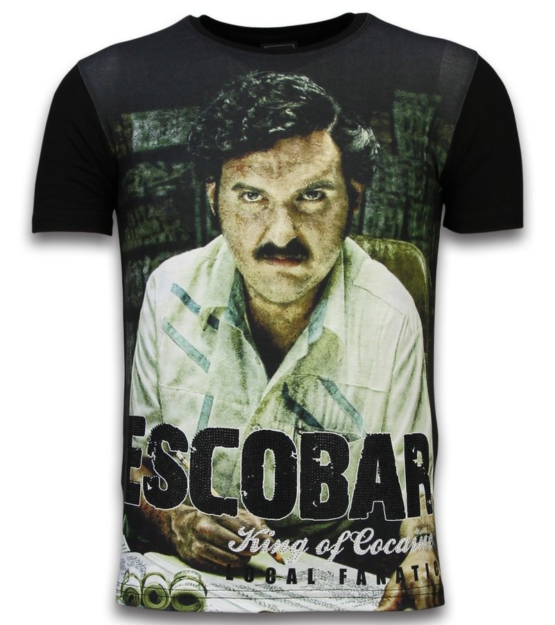 Local Fanatic Escobar King Of Cocaine - Digital Rhinestone T-shirt - Black