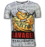 Local Fanatic Popeye Savage - Digital Rhinestone T-shirt - White