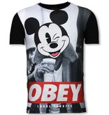 Local Fanatic Obey Mouse  - Digital Rhinestone T-shirt - Black