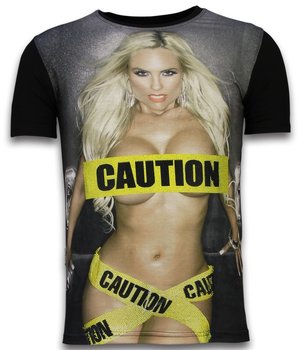 Local Fanatic Caution - Digital Rhinestone T-shirt - Black