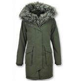 Macleria Women Imitation Fur Coat  - Ladies Long Parka - Green
