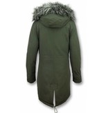 Macleria Women Imitation Fur Coat  - Ladies Long Parka - Green