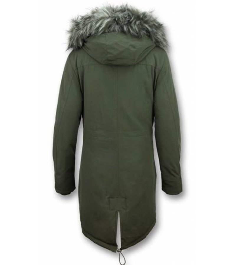 Macleria Women Imitation Fur Coat  - Ladies Long Parka - Green