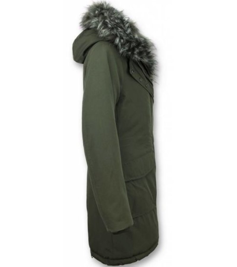 Macleria Women Imitation Fur Coat  - Ladies Long Parka - Green