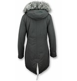 Macleria Imitation Fur Coat Women - Ladies Long Parka - Black