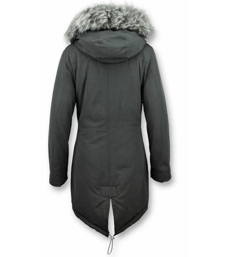 Macleria Imitation Fur Coat Women - Ladies Long Parka - Black