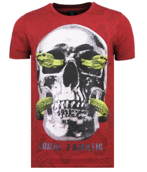 Local Fanatic Skull Snake Printed T Shirt Men - Bordeaux