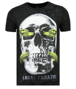 Local Fanatic Skull Snake Printed T Shirt Men - Black