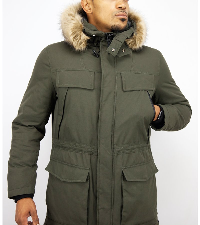 Enos Men Long Winter Coat Parka - Green