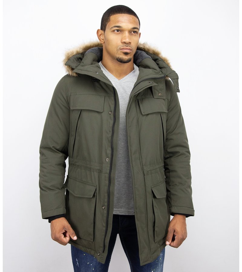 Enos Men Long Winter Coat Parka - Green