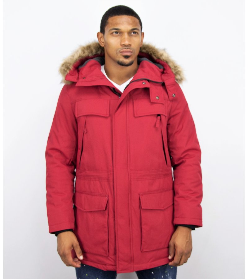 Enos Men Long Winter Coat Parka - Red