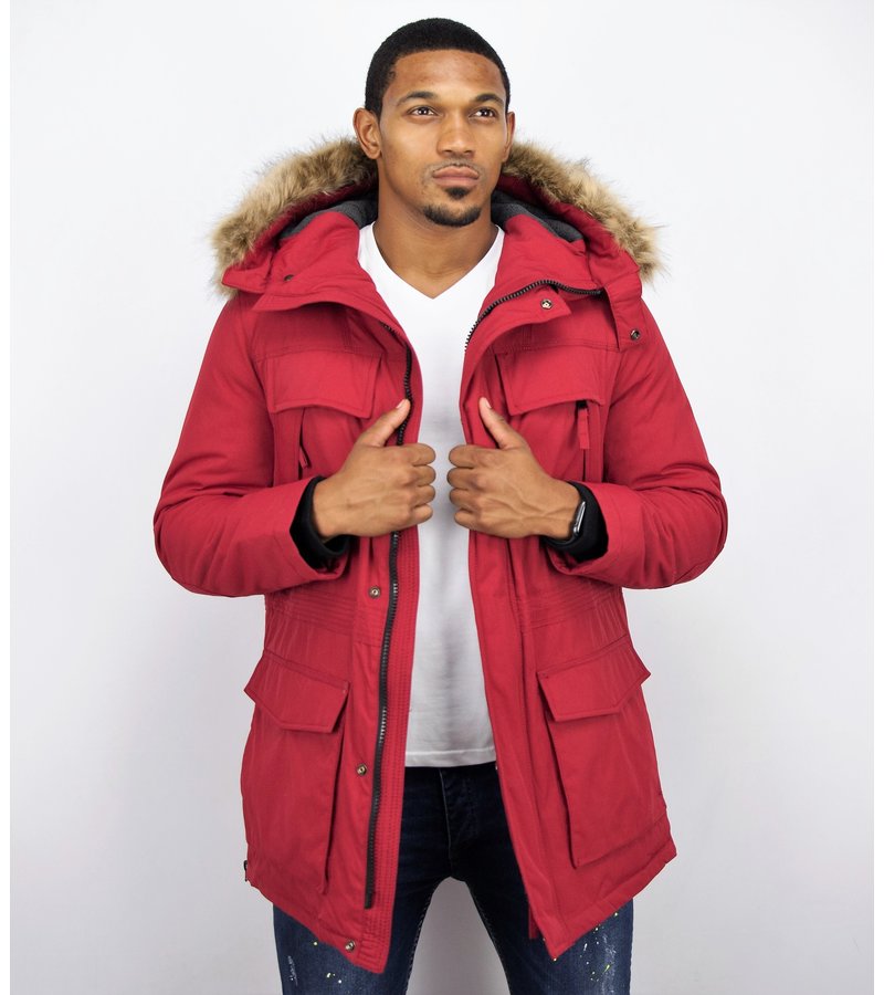 Enos Men Long Winter Coat Parka - Red