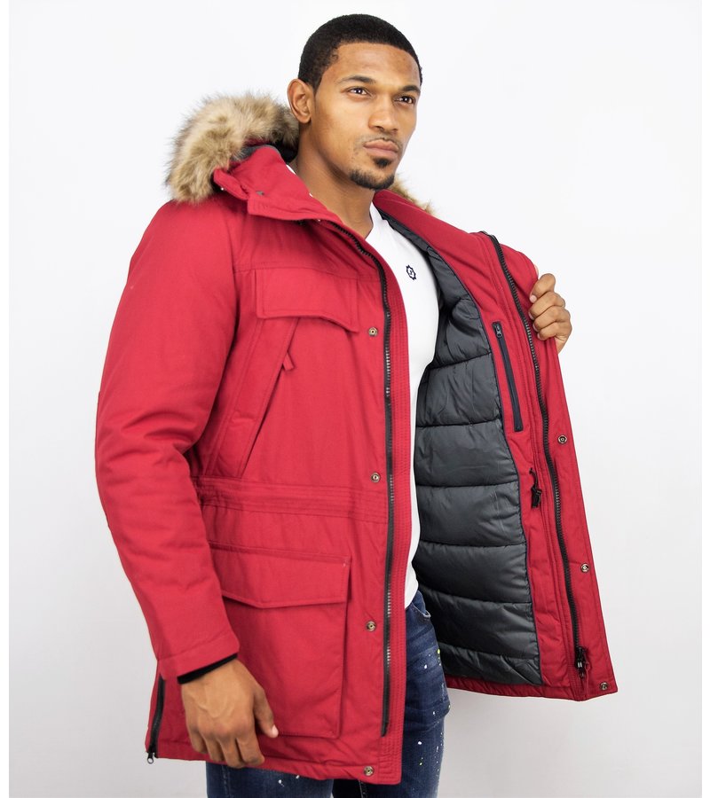 Enos Men Long Winter Coat Parka - Red