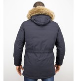 Enos Men Long Winter Coat Parka - Blue