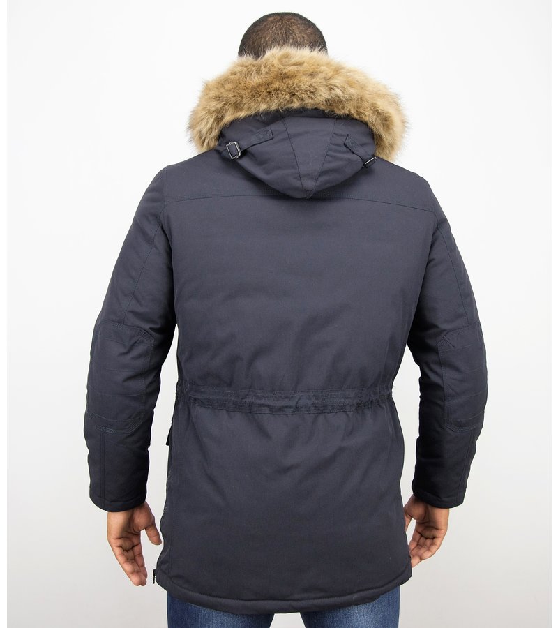 Enos Men Long Winter Coat Parka - Blue