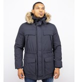 Enos Men Long Winter Coat Parka - Blue