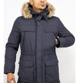 Enos Men Long Winter Coat Parka - Blue