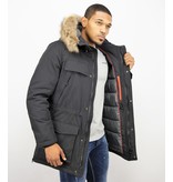 Enos Men Long Winter Coat Parka - Black